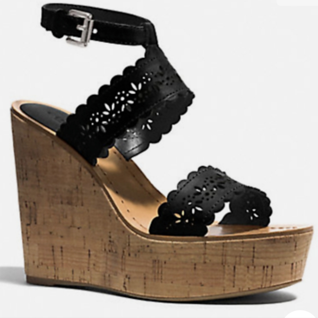 Nwt Coach Gena Women's Black Wedge Sandal Size 7
